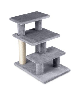 3-Tier Cat Stairs 19 in Plush Steps with Scratching Posts for High Bed Sofa