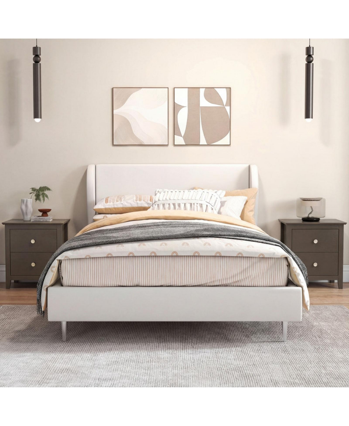 Sugift Set of 2 Modern Nightstands with 2 Drawers for Small Spaces