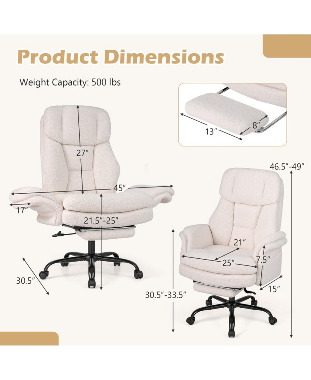 Sugift Ergonomic Cross Legged Big and Tall Executive Office Chair with Retractable Footrest