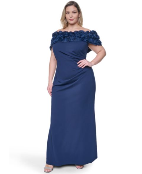 Женское платье Eliza J Plus Size Rosette-Trim Off-The-Shoulder Evening Gown, цвет: Тёмно-синий
