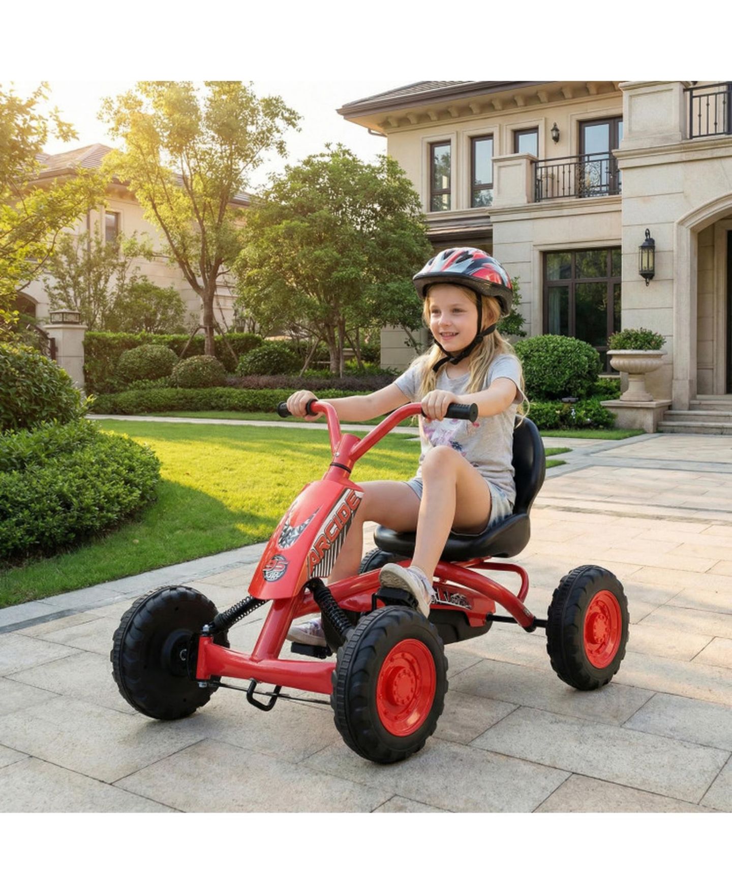 Детская игрушка SUGIFT Kids 4-Wheel Go Kart with Adjustable Seat and Steering Handlebars, Supports up to 66 lbs, Ages 3+, цвет: Красный — фото 11