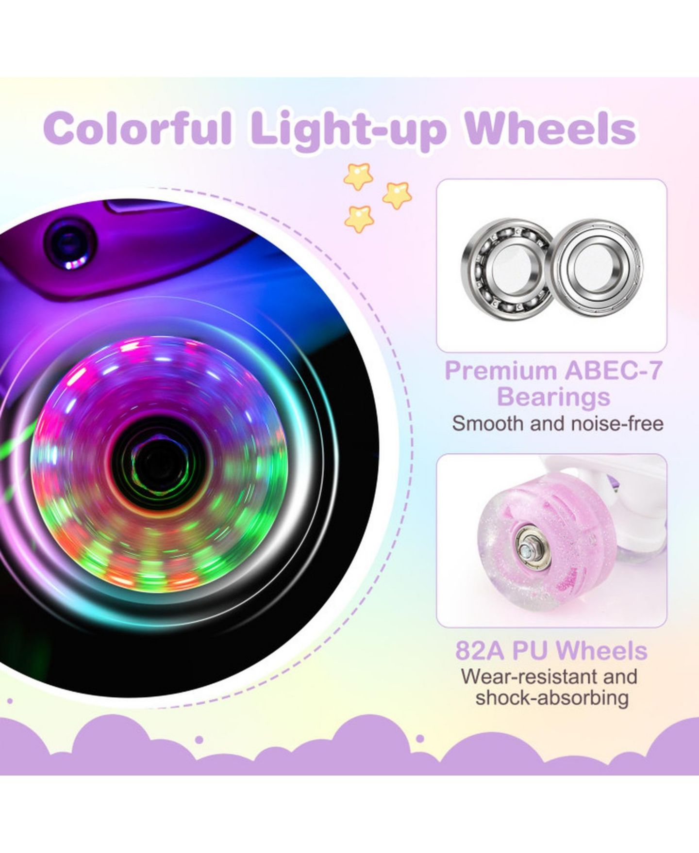 Детские игрушки HONGGE Adjustable Quad Roller Skates, Sizes 5.5-8, Light-Up Wheels, Ages 8-13, цвет: Розовый — фото 6