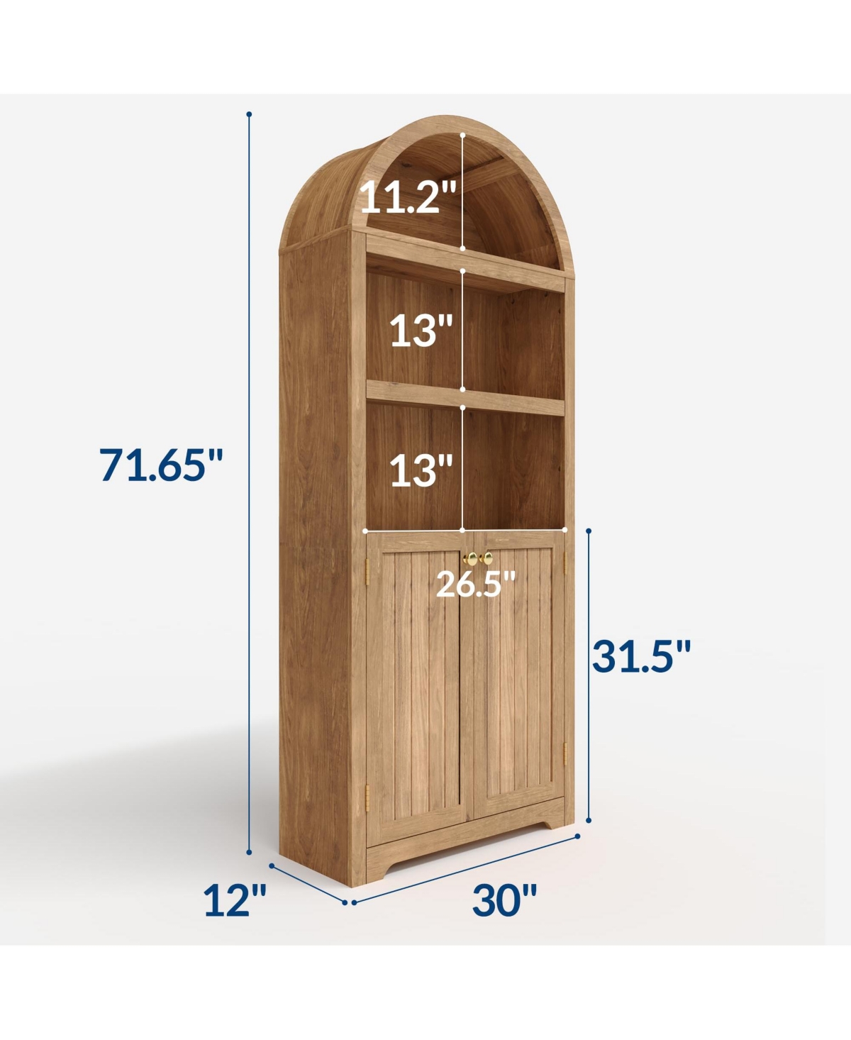 homfan 72 Inch Tall Arched Pantry Cabinet, 5-Tier Cabinet with Door and Handles, Wood Storage for Dining Room, Living Room, Anti-Tip Device Included
