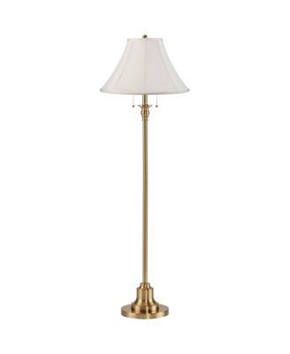 Dyna Traditional 58" Tall Standing Floor Lamp Skinny Pole Pull Chain Antique Brass Finish Shantung Shade