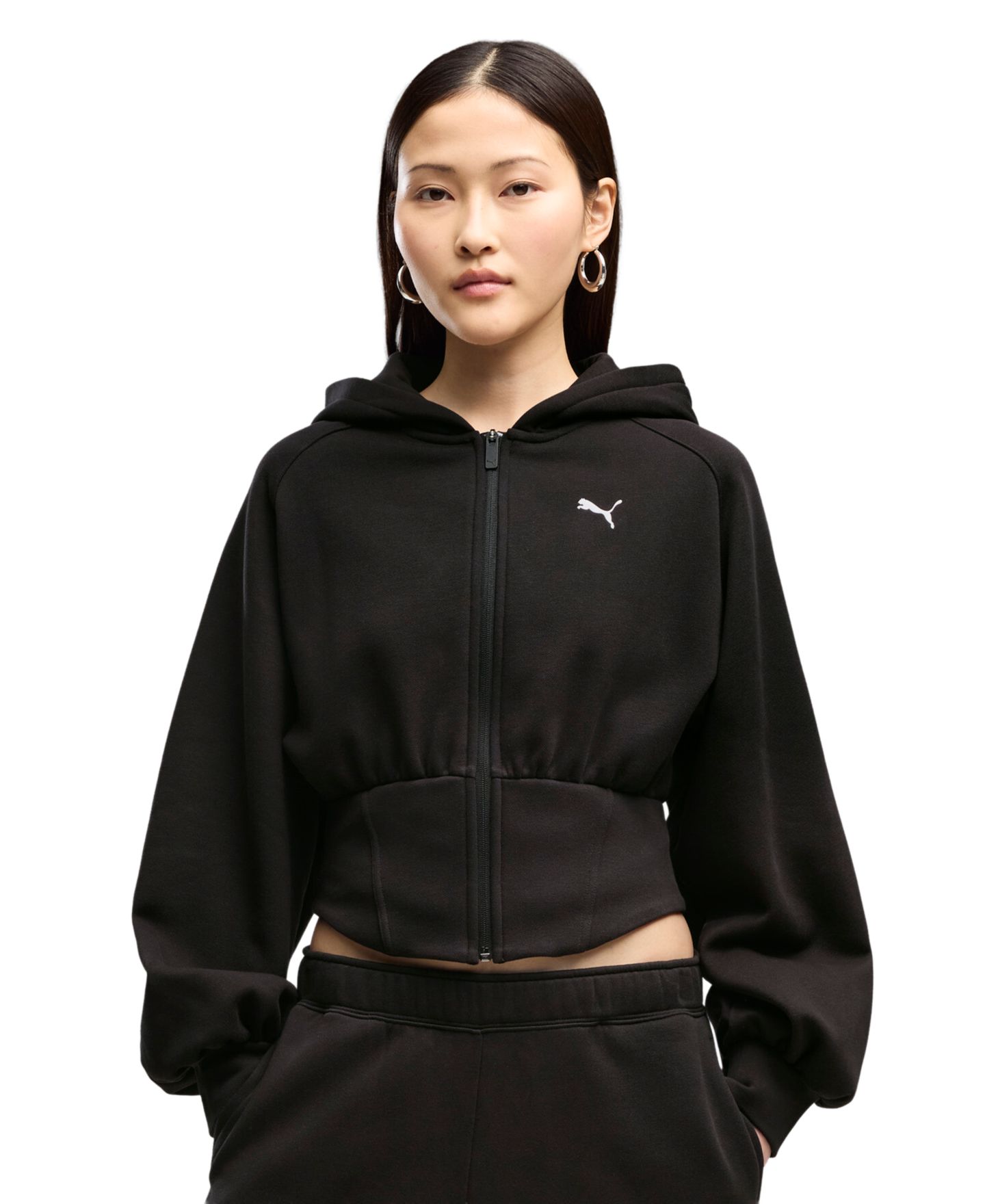 Женское худи Puma Street Glam Bedazzled Balloon-Sleeve Full-Zip, цвет: Чёрный — фото 3