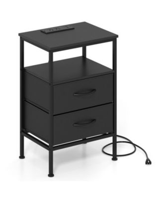 24.5 in Modern Nightstand with Charging Station and 2 Fabric Drawers