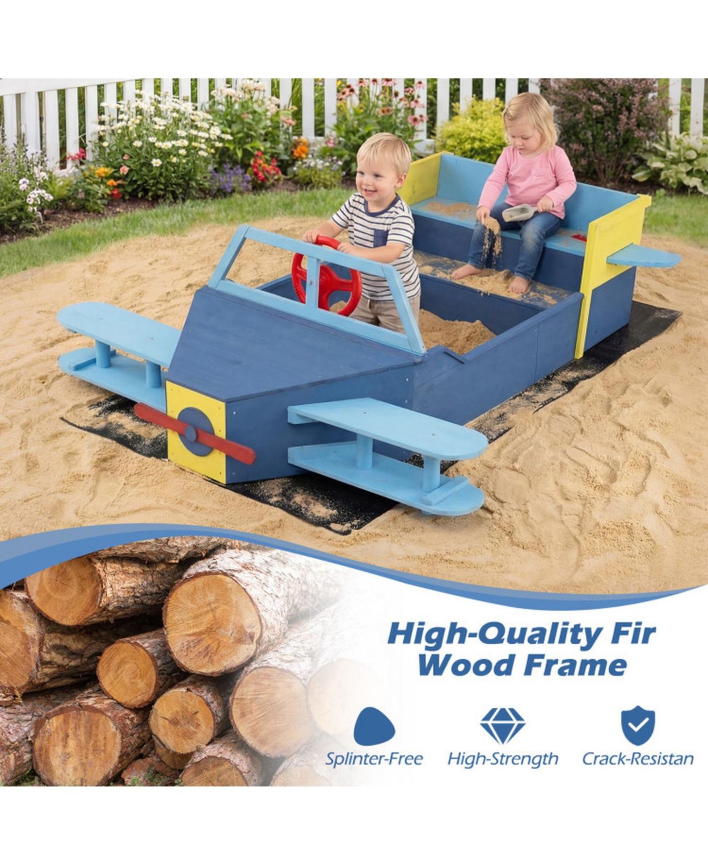 Детская игрушка SUGIFT Large Glider-Inspired Wooden Sandbox with Bench Seat, Ages 3-8, цвет: Синий — фото 5
