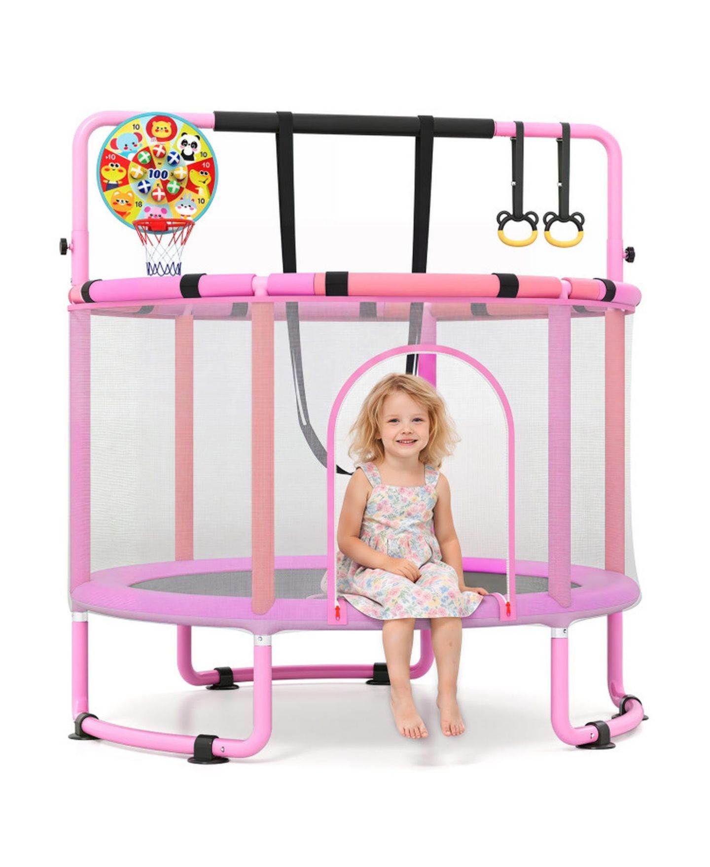 Детская игрушка HONGGE 60-Inch 6-in-1 Toddler Trampoline with Gymnastics Bar and Swing, Gymnastics Bar Rated to 120 lbs, Ages 3+, цвет: Фиолетовый — фото 2