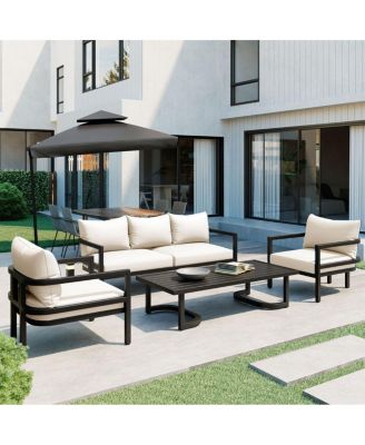 5-Piece Outdoor Steel Patio Conversation Set with Coffee Table and Cushions