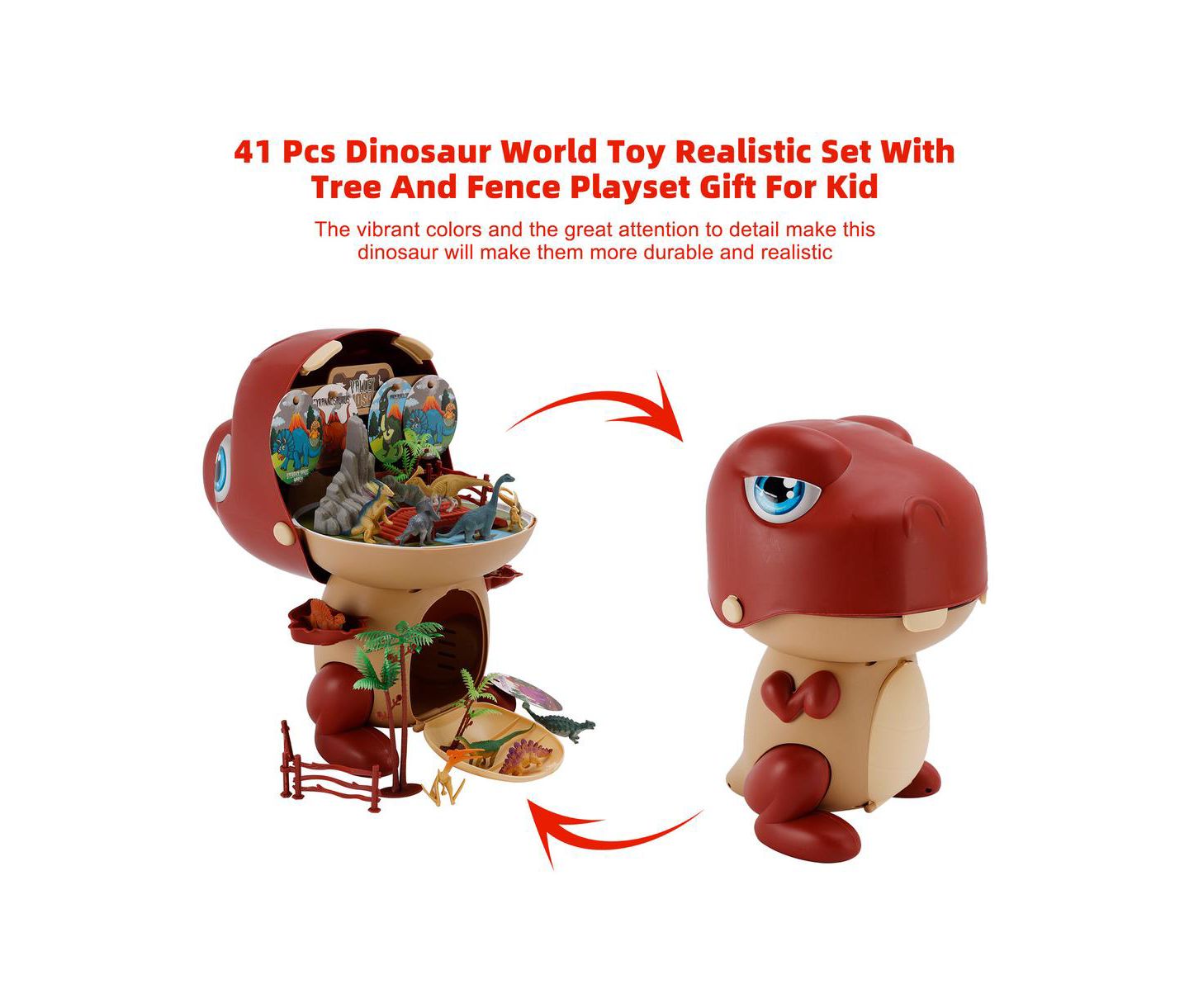 Детский игровой набор Bruce & Shark Dinosaur World Realistic T-Rex and Triceratops 41-Piece Playset, Ages 3+, цвет: Коричневый — фото 3