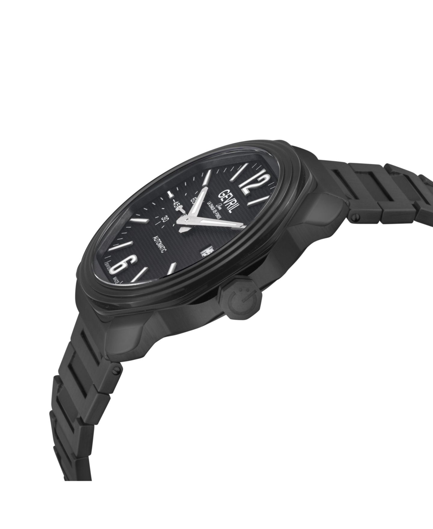 Мужские часы Gevril Swiss Made Roosevelt Swiss Automatic на чёрном стальном браслете IP — фото 2