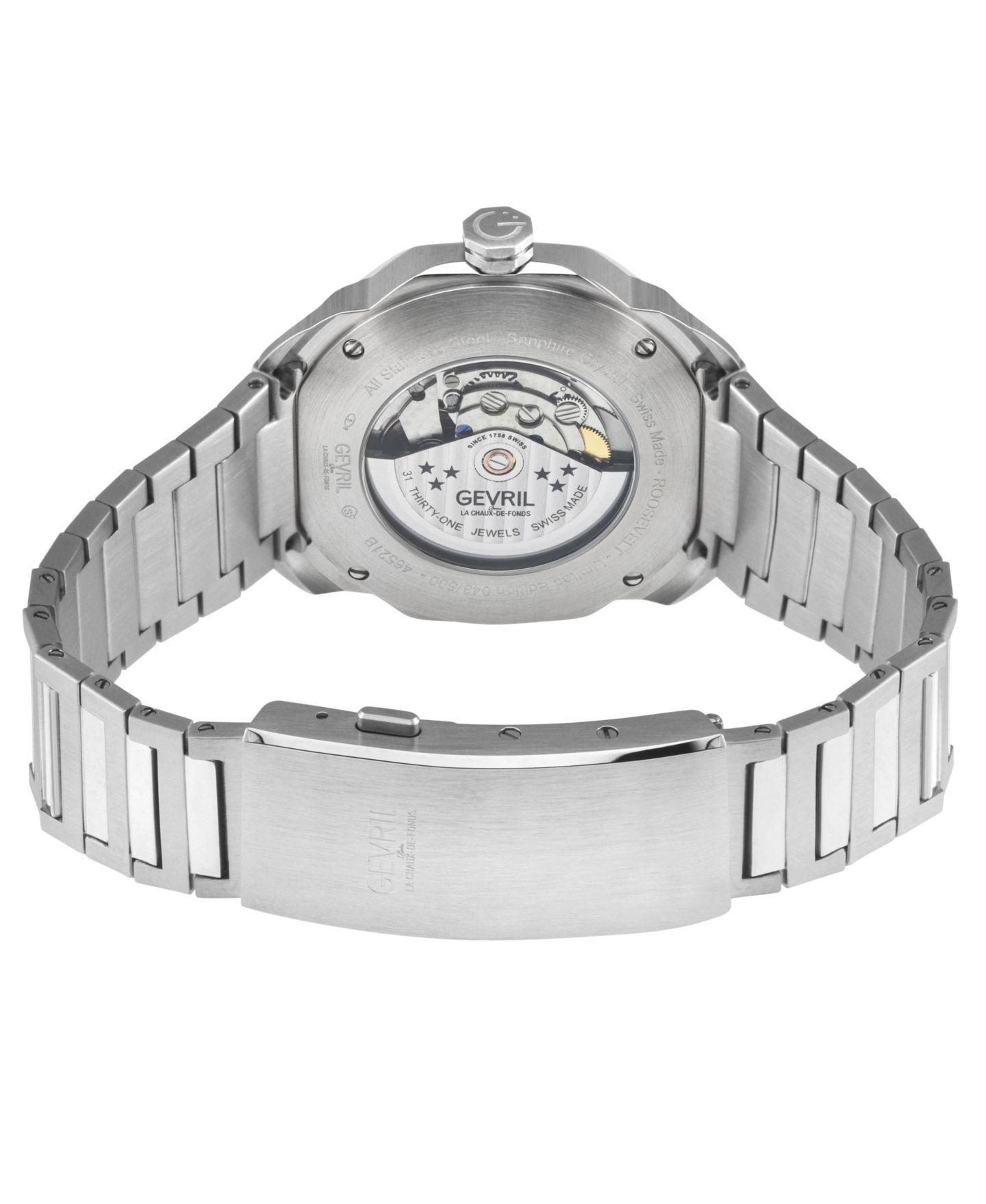 Мужские часы Gevril Swiss Made Roosevelt Swiss Automatic Silver Stainless Steel Bracelet Watch — фото 3