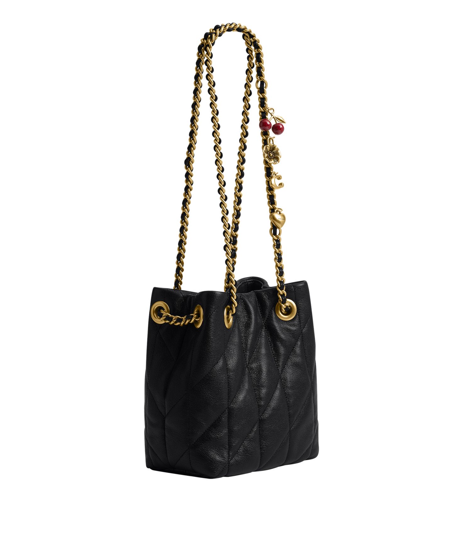 Женская сумка COACH Jade Small Quilted Leather Drawstring Crossbody with Charms, цвет: Латунный / Чёрный — фото 4
