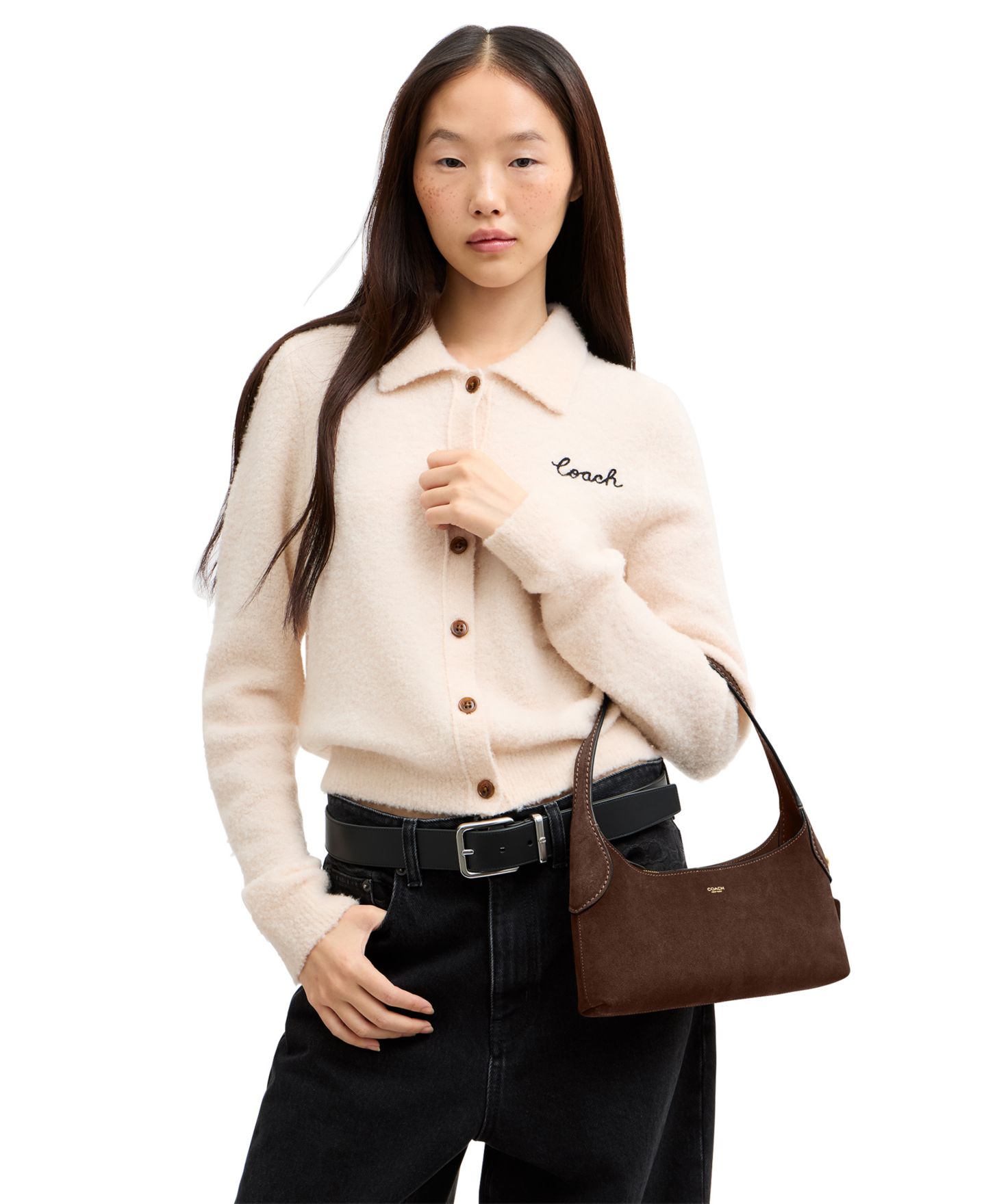Женская сумка COACH Brooklyn Small Suede Shoulder 26, цвет: Латунный / Шоколадный — фото 9
