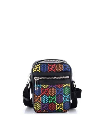 Mini Front Zip Messenger Bag Psychedelic Print GG Coated Canvas