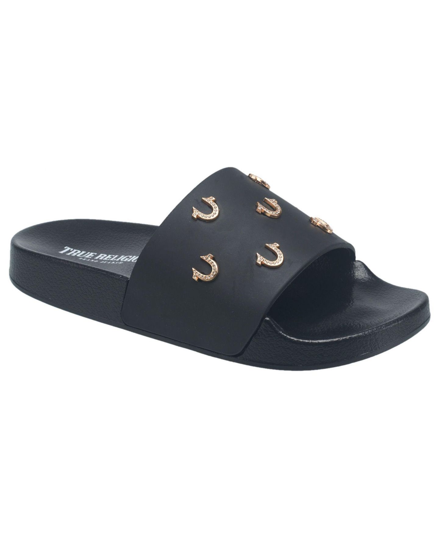 Сандалии True Religion Kash Bling Horseshoe Logo Slide для девочек, цвет: Чёрный — фото 1