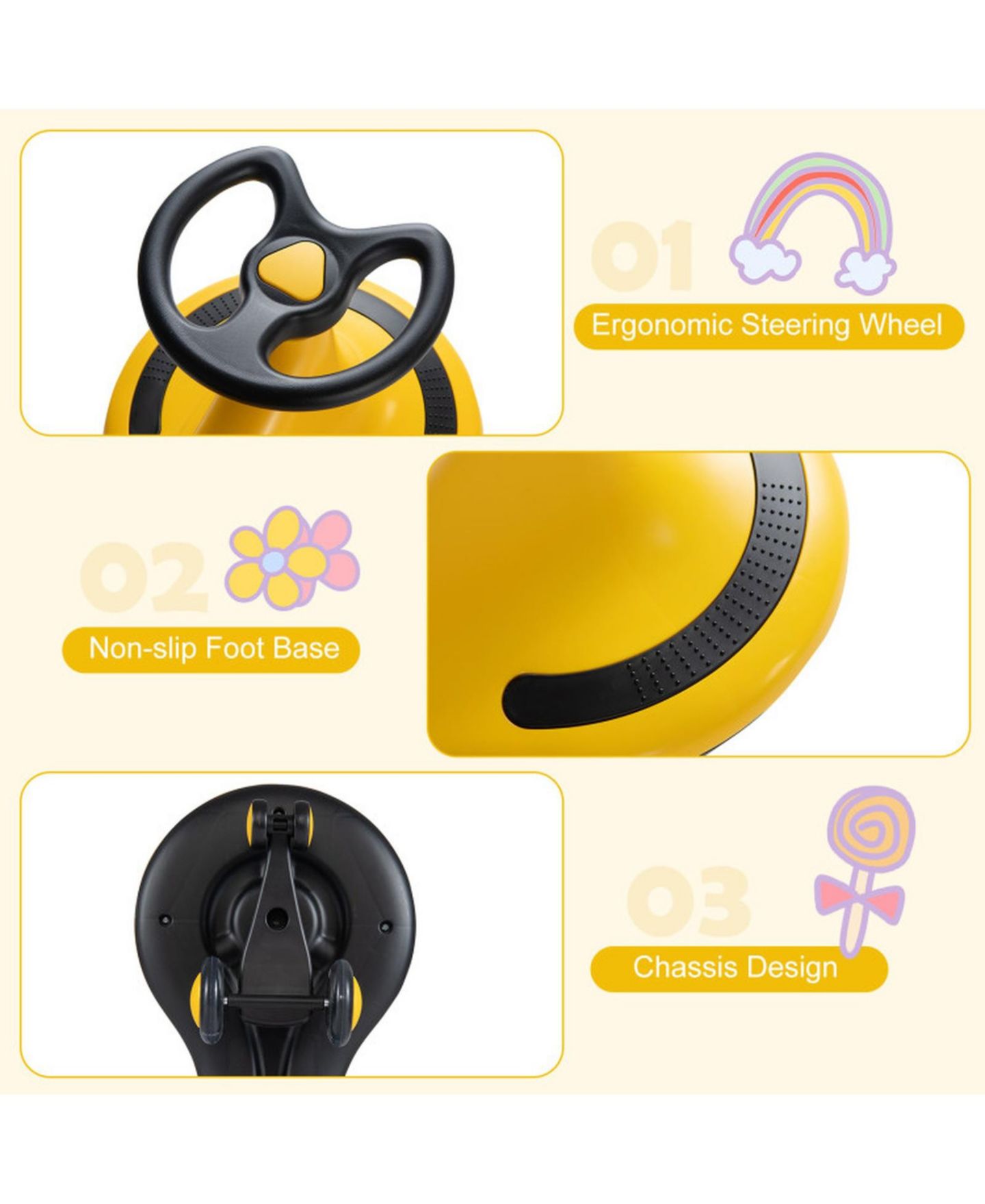 Детская игрушка SUGIFT Ride-On Wiggle Toy Car with Flashing Wheels, Battery-Free, Ages 3-8, цвет: Жёлтый — фото 4