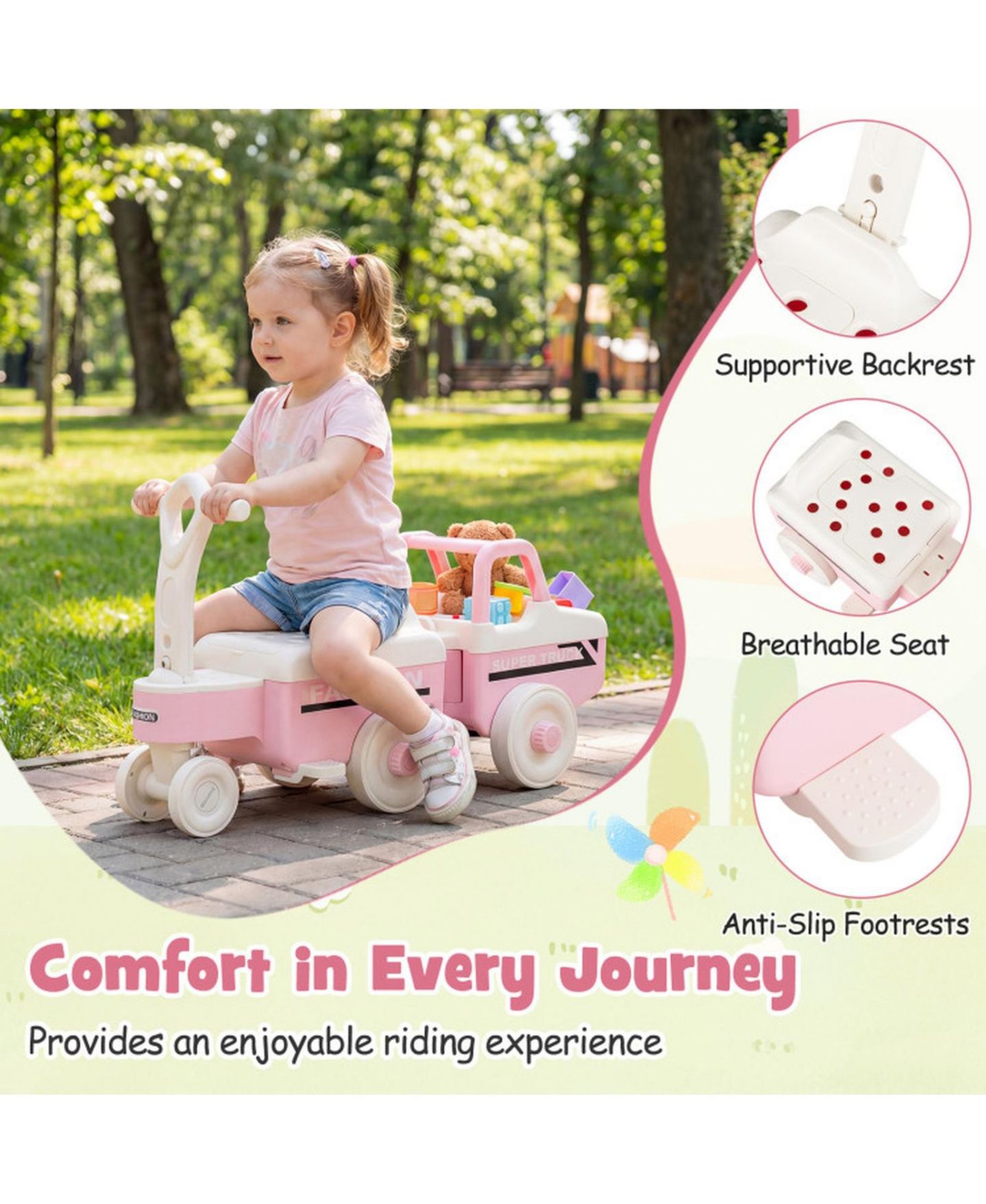 Детская игрушка SUGIFT 4-in-1 Ride On Push Car With Music and Storage, Ages 1.5-5, цвет: Розовый — фото 9