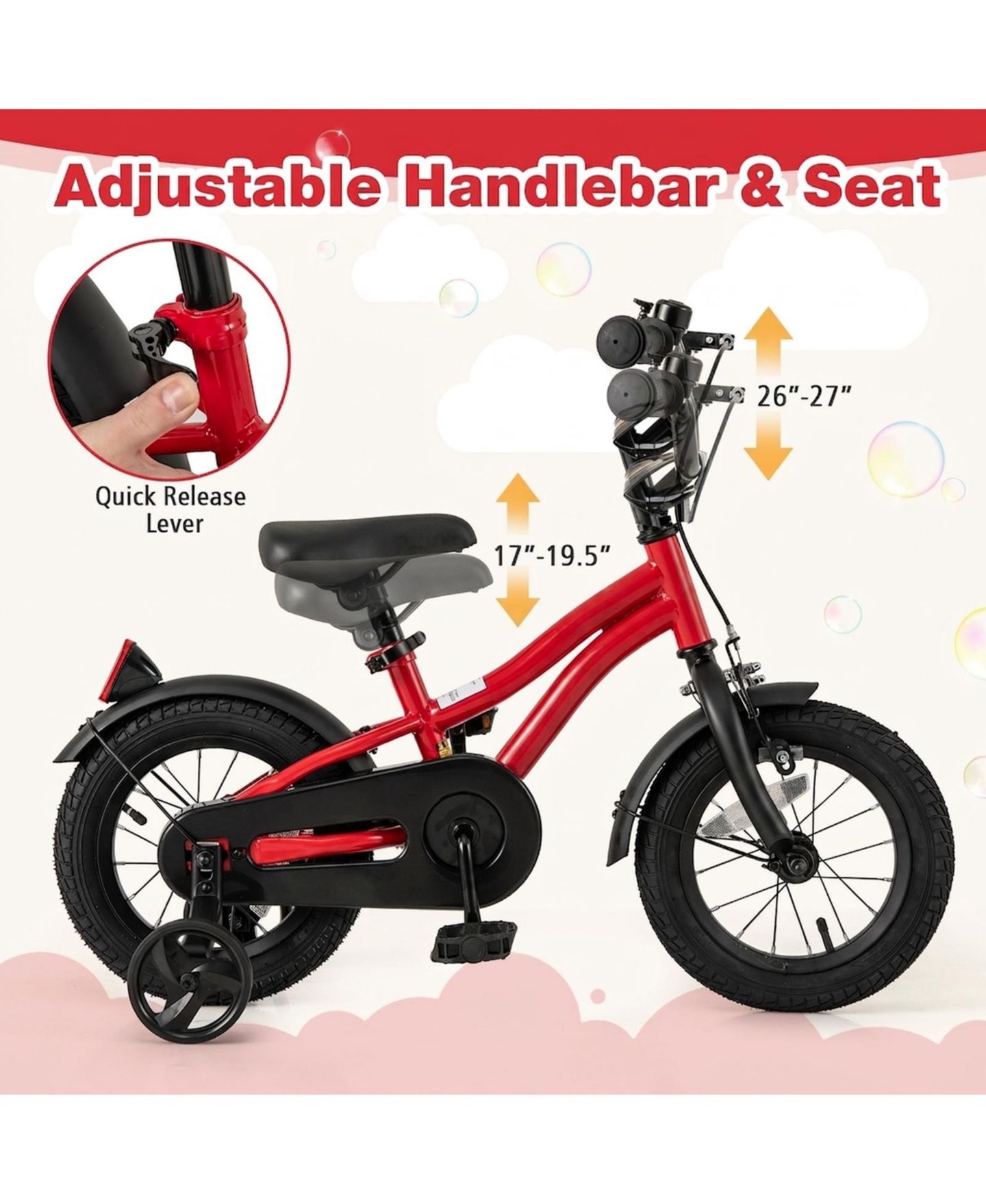 Детская игрушка SUGIFT 12" Adjustable Kids' Bike with Training Wheels, Ages 3-4, цвет: Красный — фото 5