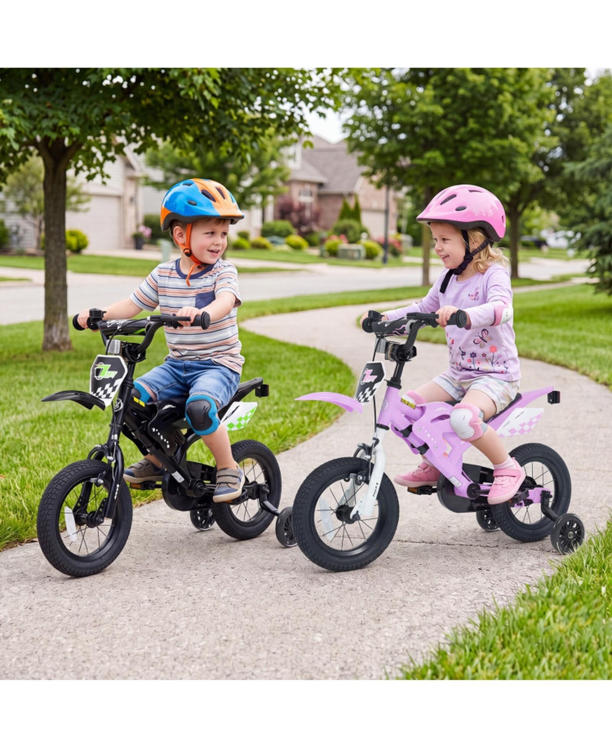 Sugift Kids' 12-Inch Motorcycle-Inspired Bike with Detachable Training Wheels, Ages 3-4