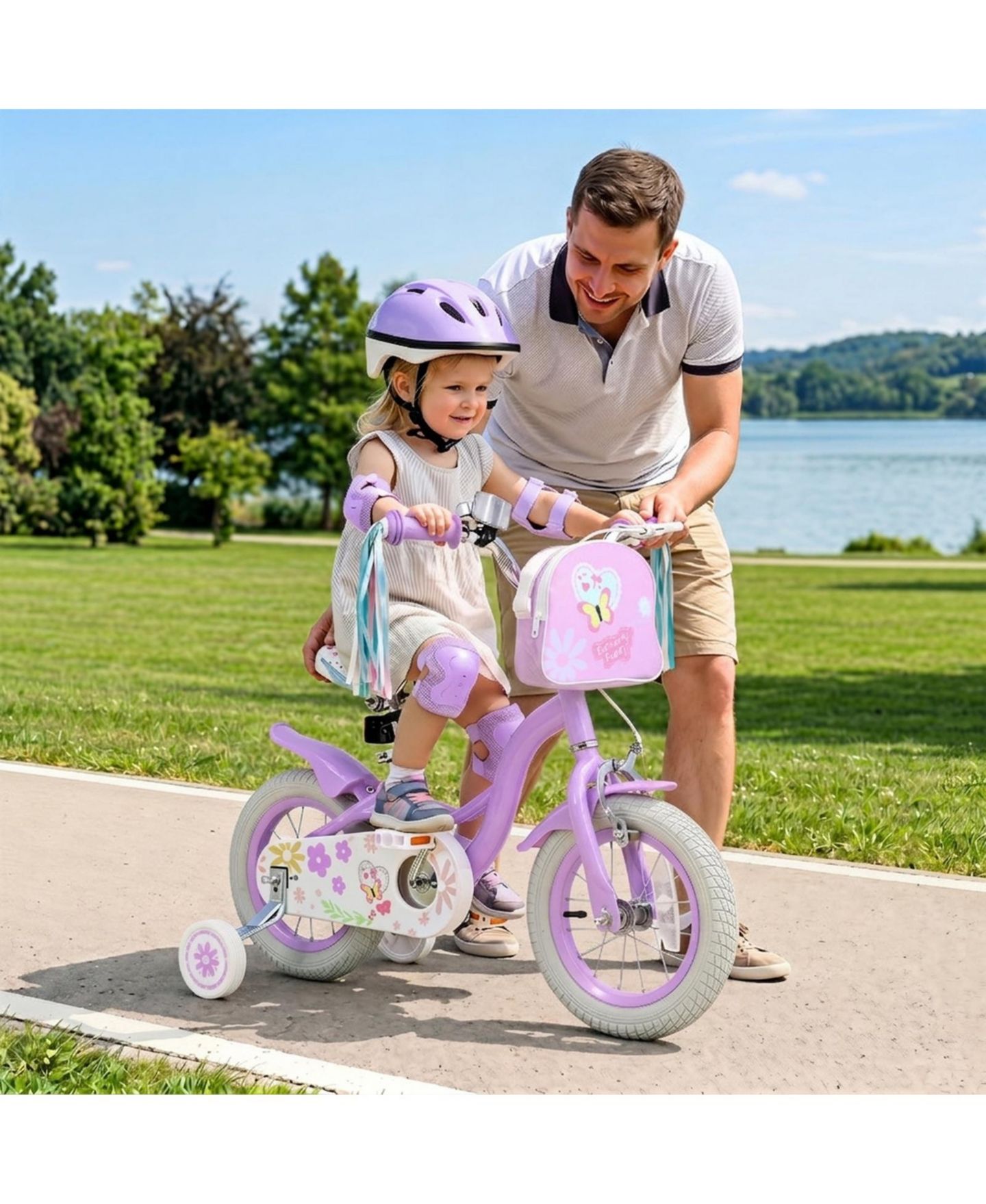 Детские игрушки SUGIFT 12 in. Girls' Bike with Removable Training Wheels and Front Bag, Ages 3–4, цвет: Фиолетовый — фото 9