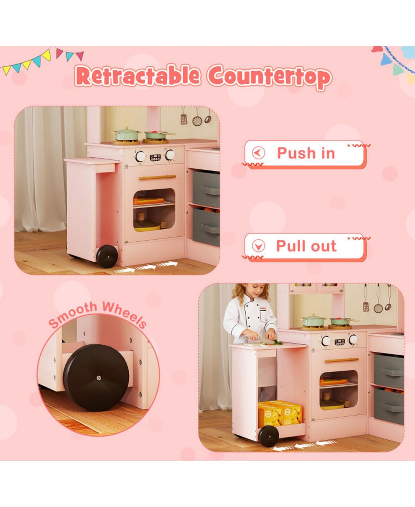 Детская игрушка SUGIFT Corner Play Kitchen with Lights and Sounds for Kids Ages 3, цвет: Розовый — фото 8