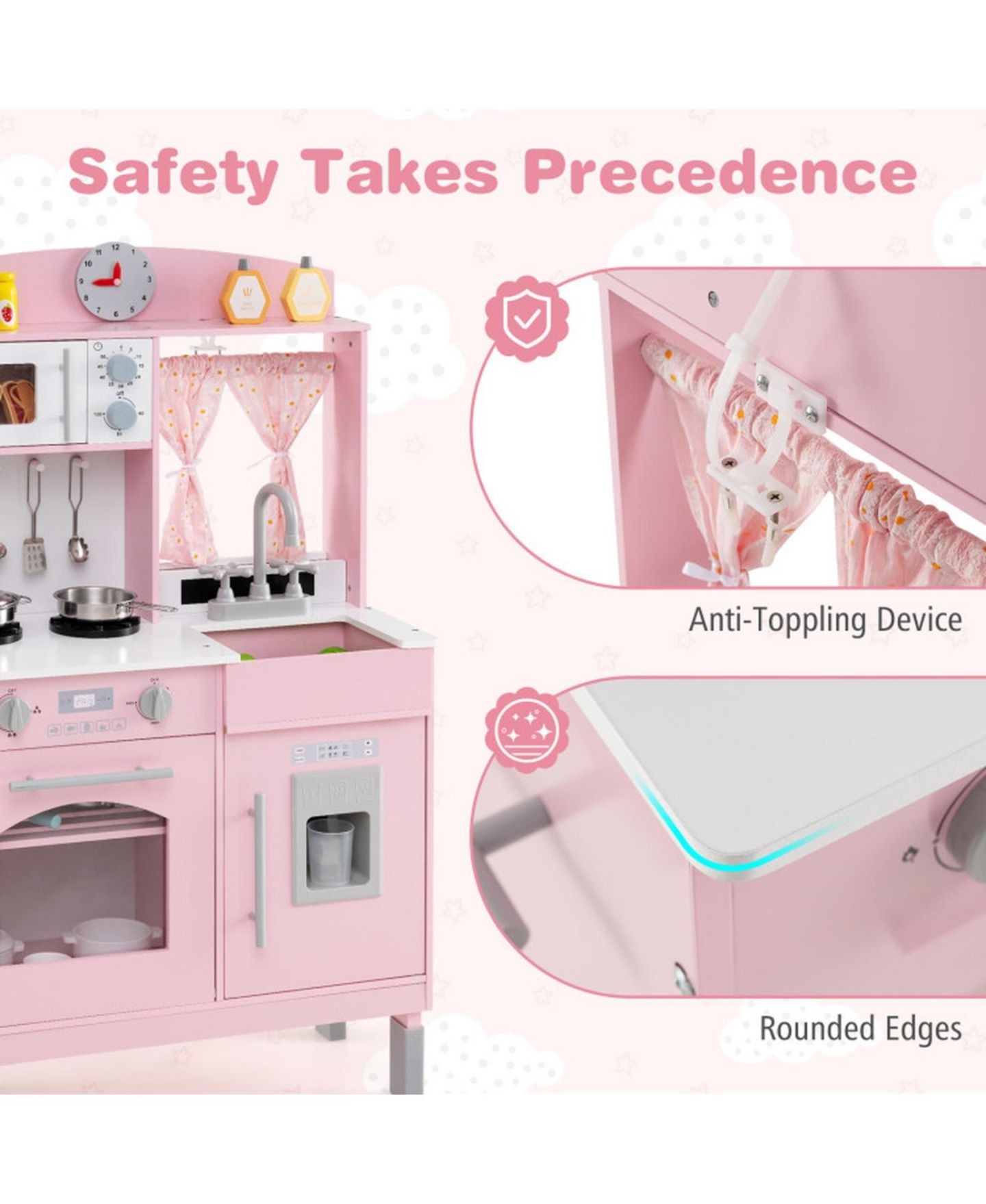 Детская игрушка SUGIFT Adjustable-Height Wooden Play Kitchen, Ages 3+, цвет: Розовый — фото 5
