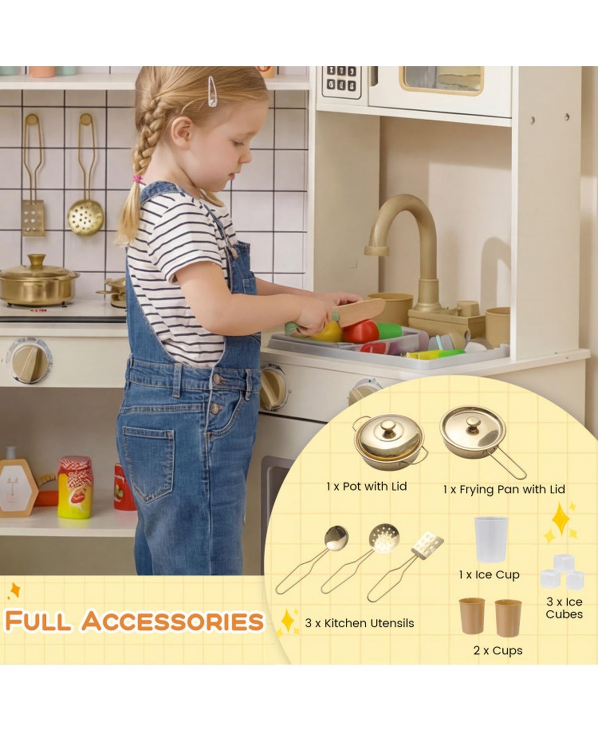 Sugift Corner Play Kitchen with Interactive Lights and Sounds, Ages 3+