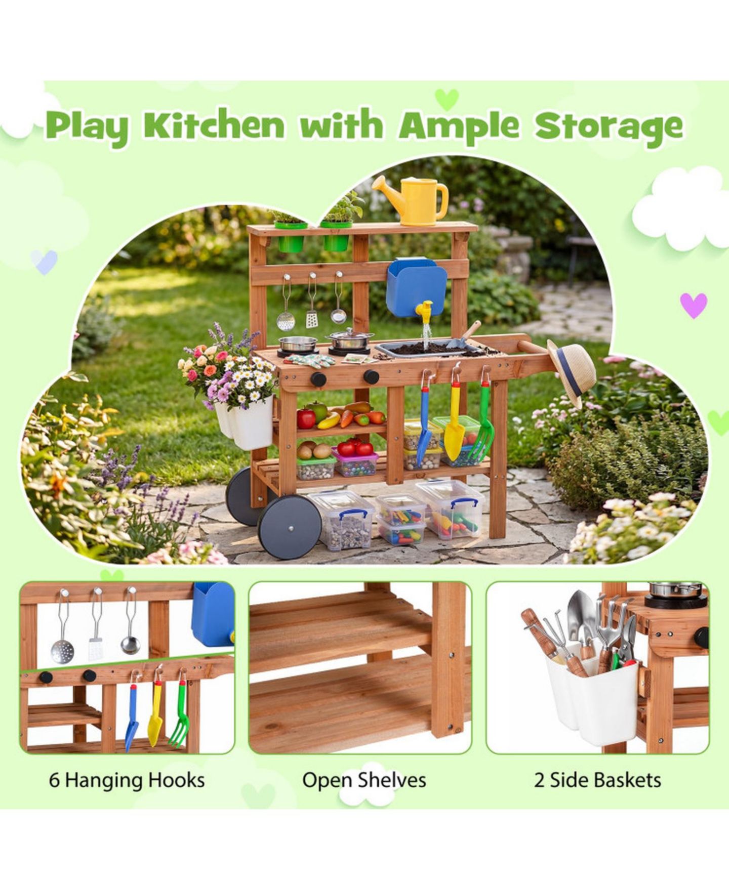 Детские игрушки SUGIFT Water Tank & Sink 15-Piece Mud Kitchen, Ages 3+, цвет: Натуральный — фото 4