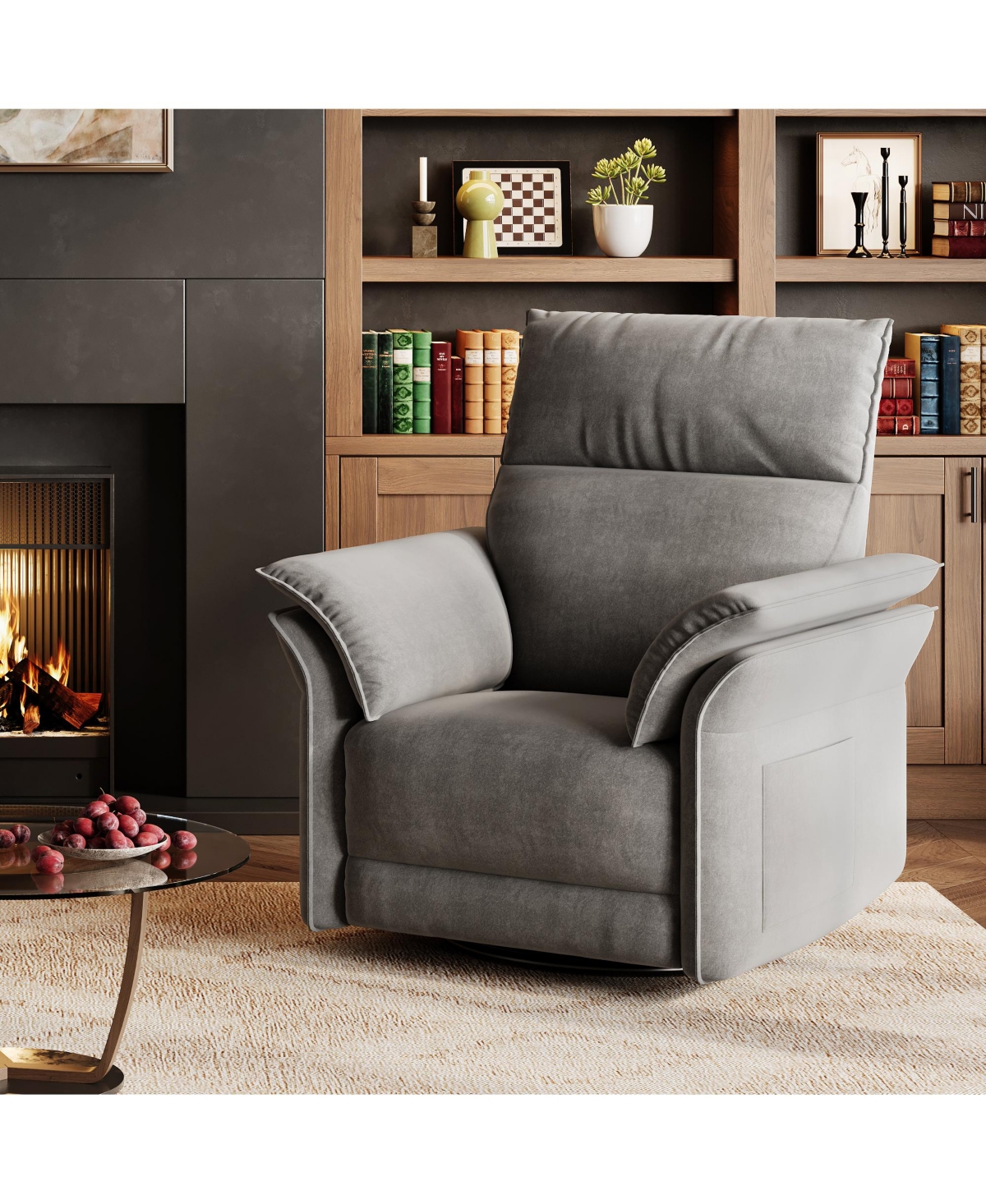 homfan Recliner Chair, 360degree(s) Swivel Rocker Glider Nursery Chair with Padded Armrest and Deep Seat