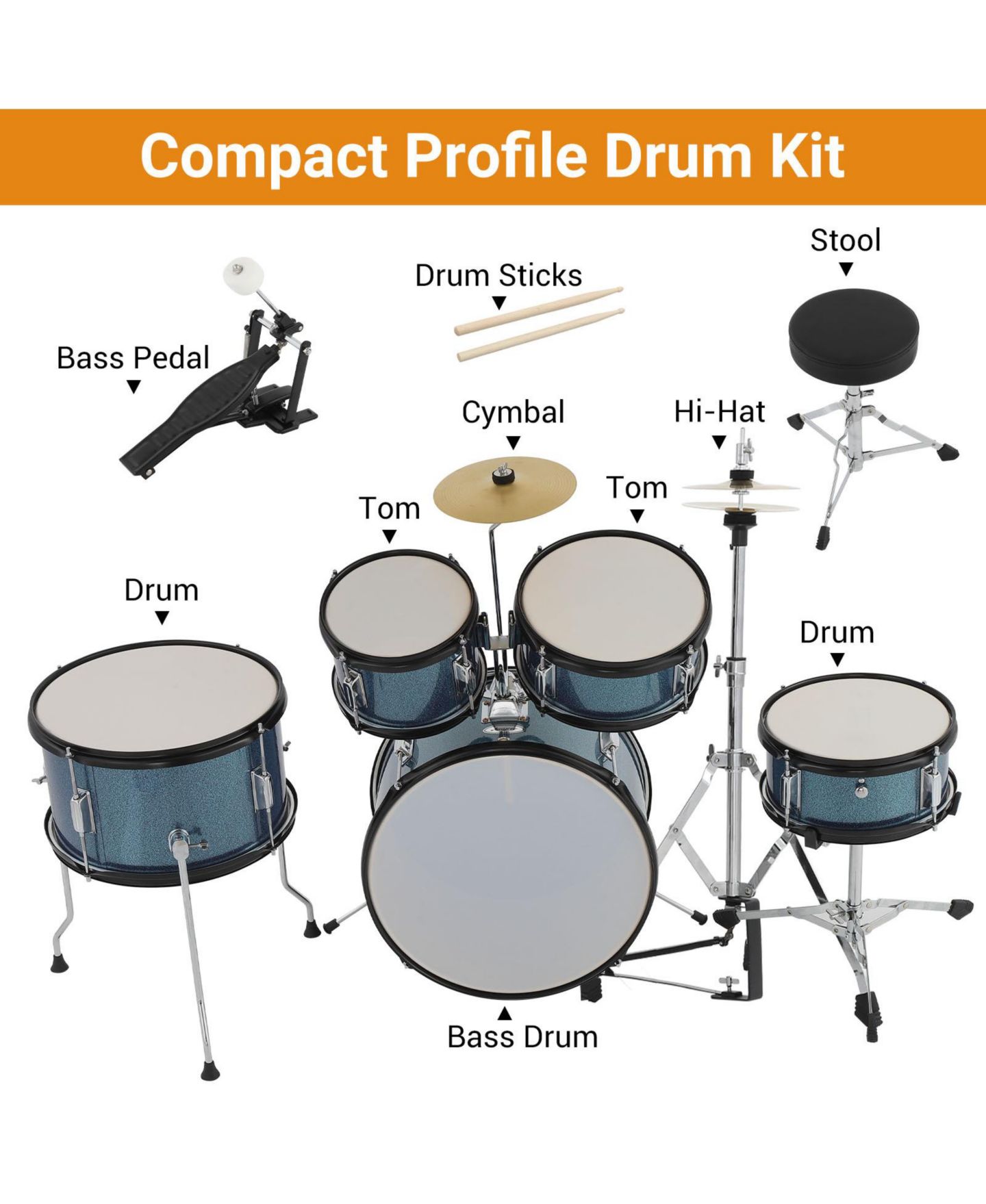 Детские игрушки homfan Kids Junior 5-Piece Hardwood Drum Kit, от 3 лет, цвет: Синий — фото 4