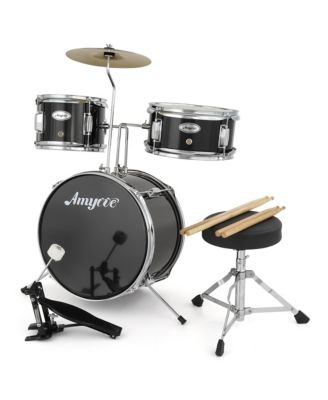 3-Piece Junior Drum Set for Kids - Complete Percussion Kit with Bass Drum, Tom, Snare, Cymbal, Drumsticks, Pedal and Adjustable Stool