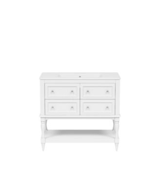 36 Inch  Bathroom Vanity with Undermount Ceramic Sink 4 Drawers Solid Wood Frame Free Standing Cabinet Set