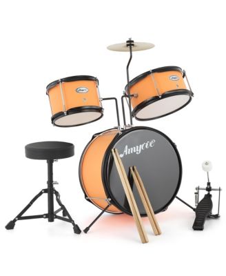Kids Electronic Drum Set - 3-Piece Junior Percussion Kit with Cymbal, Tom, Bass Drum with Pedal, Drumsticks and Adjustable Throne