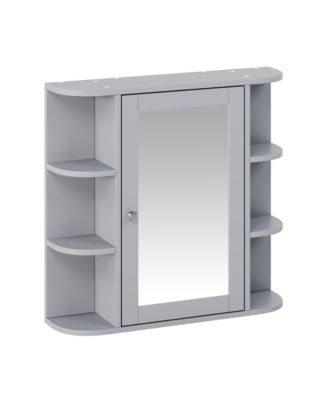 Bathroom Wall Cabinet with Mirror Medicine Storage Adjustable Shelf Doors and 6 Open Shelves Mounted