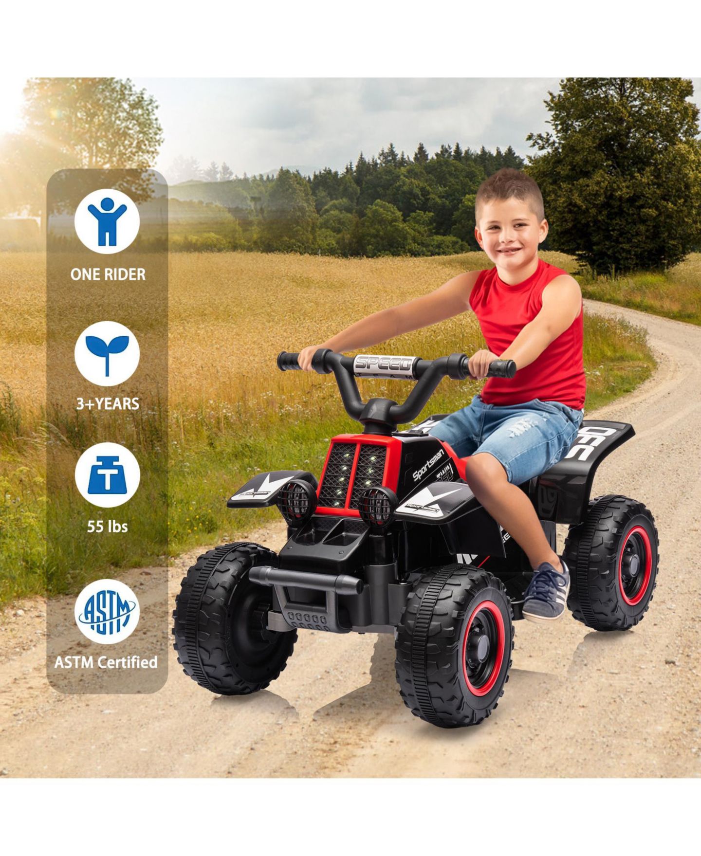 Детская игрушка homfan 6V Kids Electric Ride-On ATV Quad with LED Headlights, Ages 3+ — фото 2