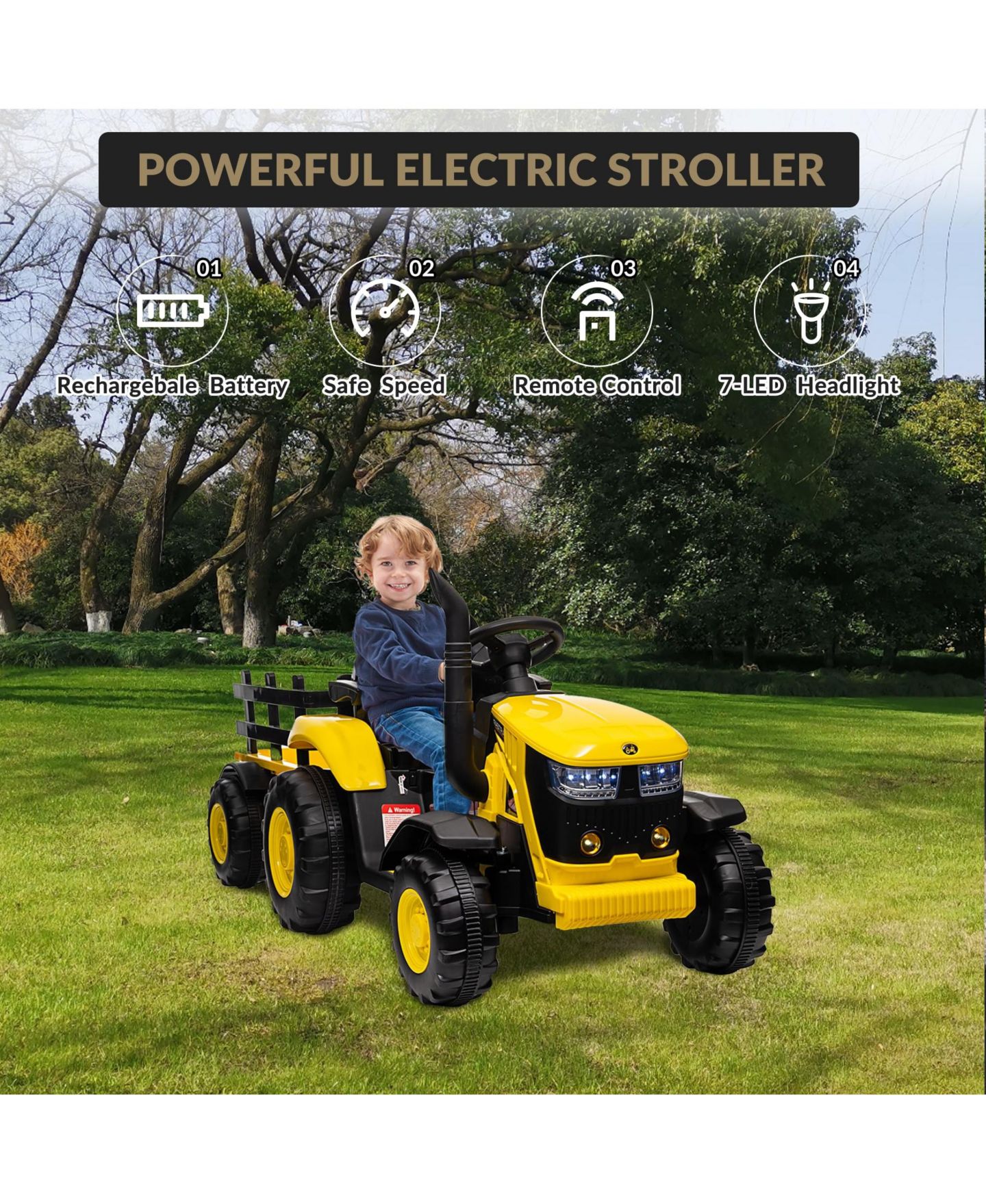 Детская игрушка homfan Electric Ride On Tractor with Detachable Garden Trailer, Rechargeable Remote Control, Ages 3-8 — фото 5