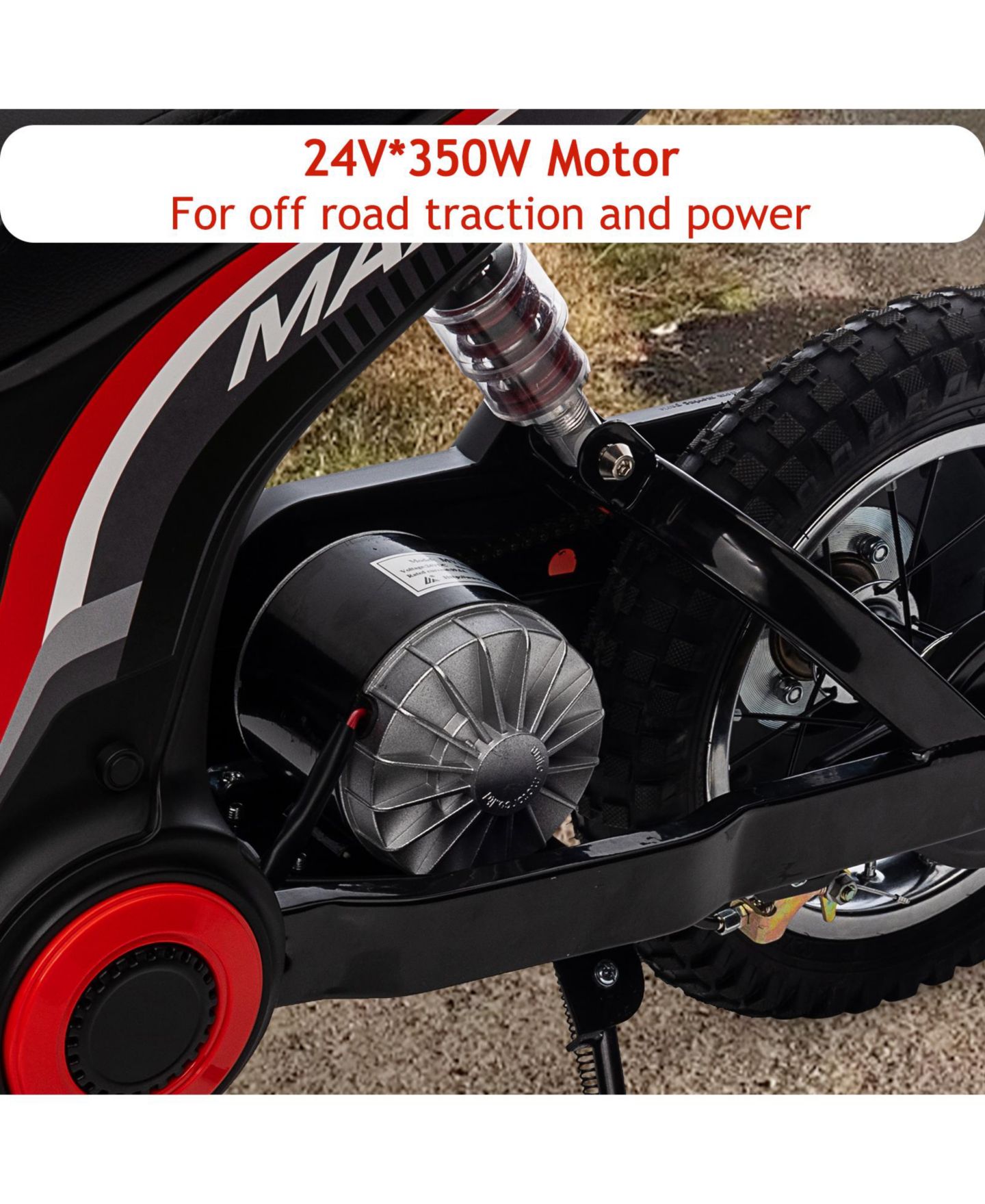 Детская игрушка homfan 24V 350W Electric Dirt Bike with 3-Speed Modes and Shock-Absorbing Suspension, Ages 8-14 — фото 6