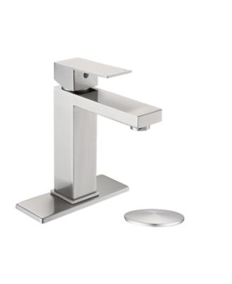 Single Hole Single Handle Stainless Steel Bathroom Sink Faucet with Deckplate and Drain Assembly