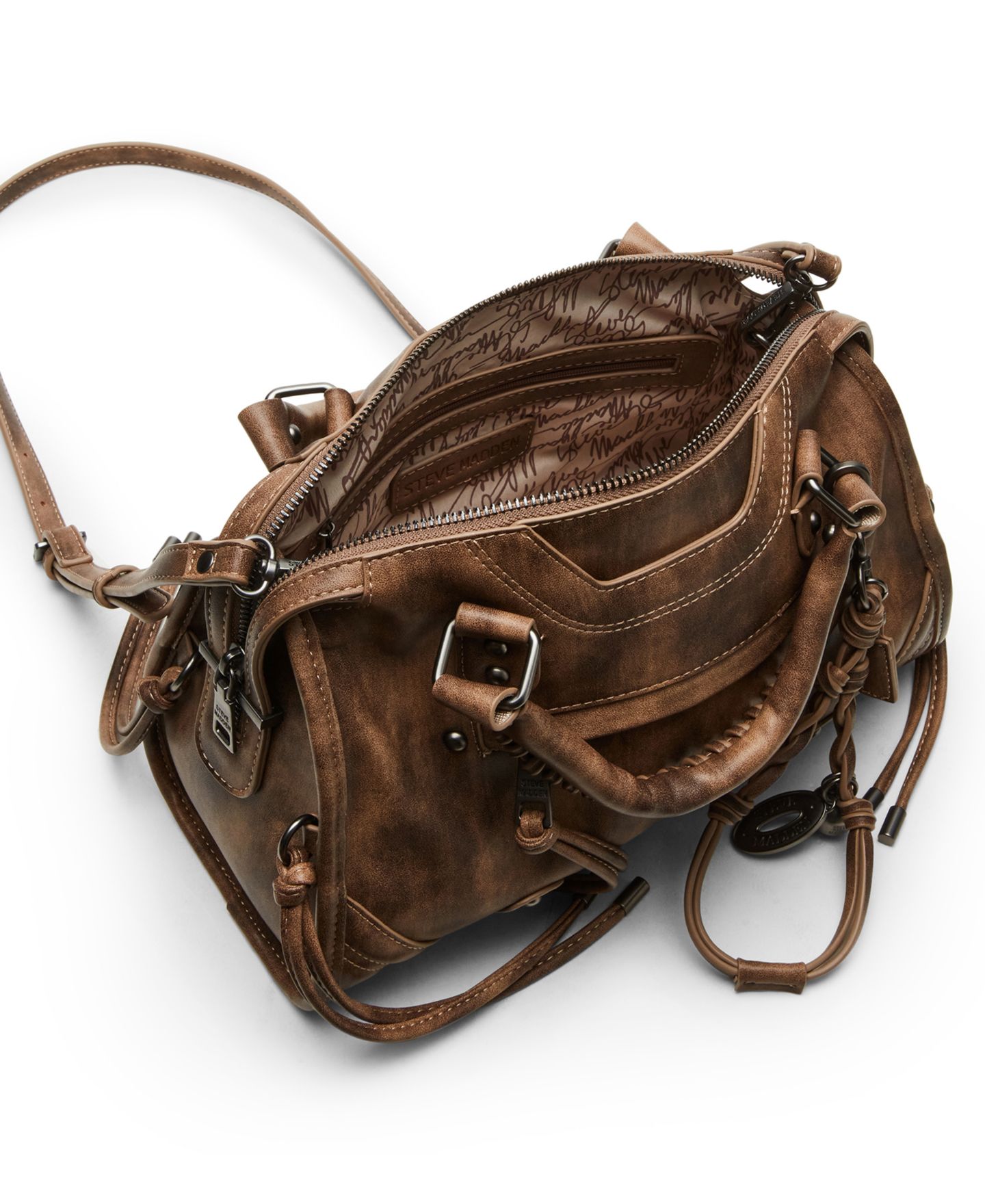 Женская сумка Steve Madden Riggs Small Top Handle Satchel Handbag, цвет: Коричневый — фото 4
