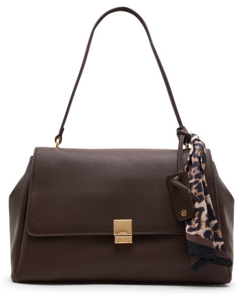 Женская сумка Anne Klein Flap with Scarf Medium Shoulder Handbag, цвет: Тёмно-коричневый