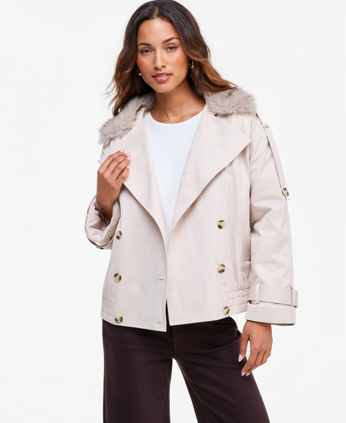 I.n.c. International Concepts Women's Faux-Fur Bomber Jacket with Removable Collar, Macy's Exclusive