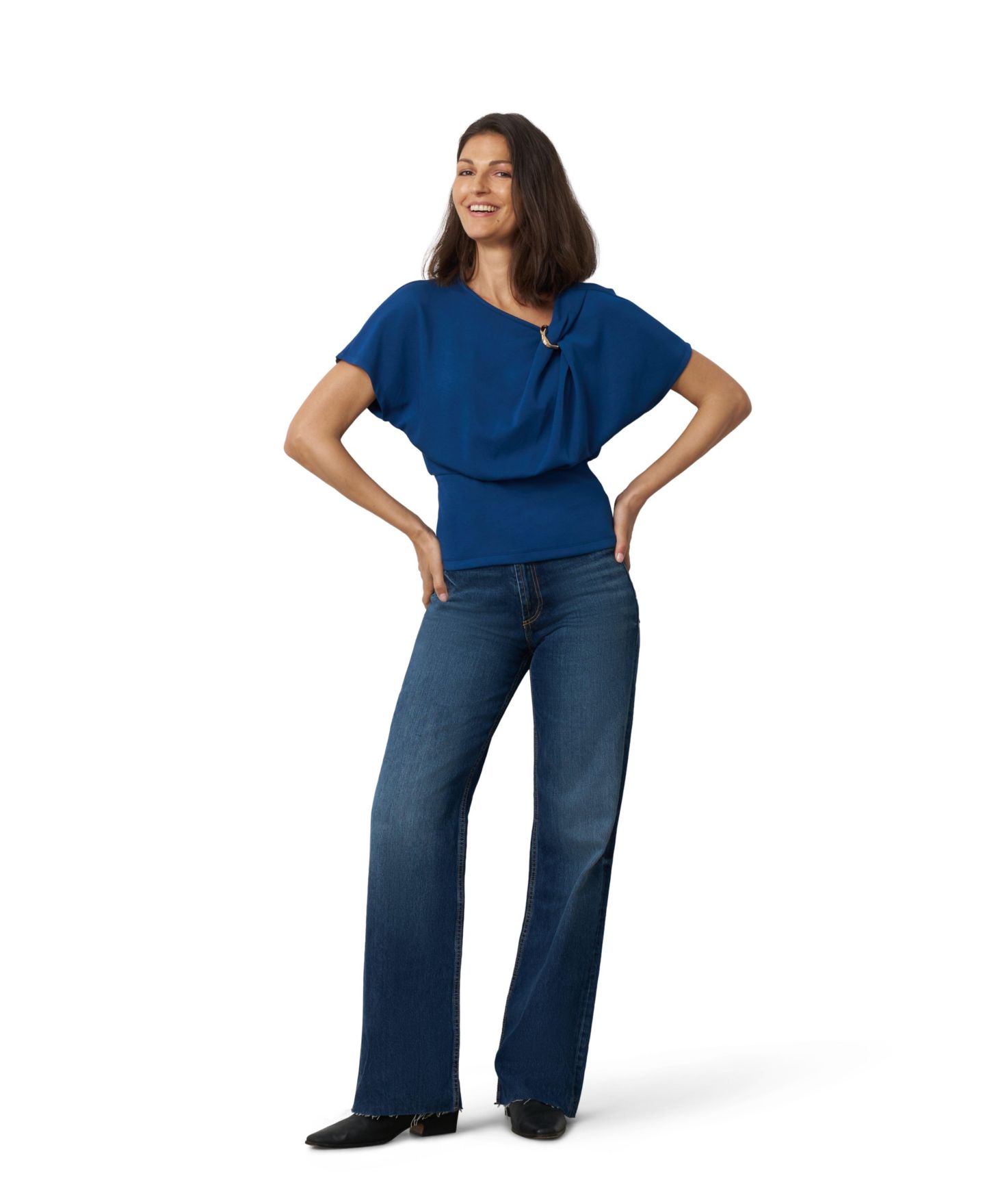 Женский топ Cable & Gauge Asymmetrical Dolman Top with Metal Ring Detail, цвет: Poseidon — фото 6