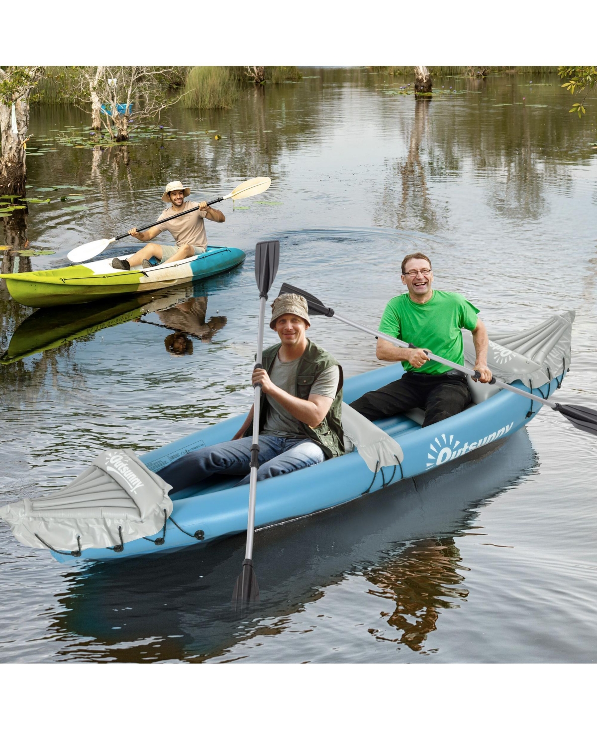Hikeen K2 Kayak, 2 Person Inflatable Kayak, Includes Paddles, Aluminum Oars, Repair Kit, Portable Tandem Blow Up Boat