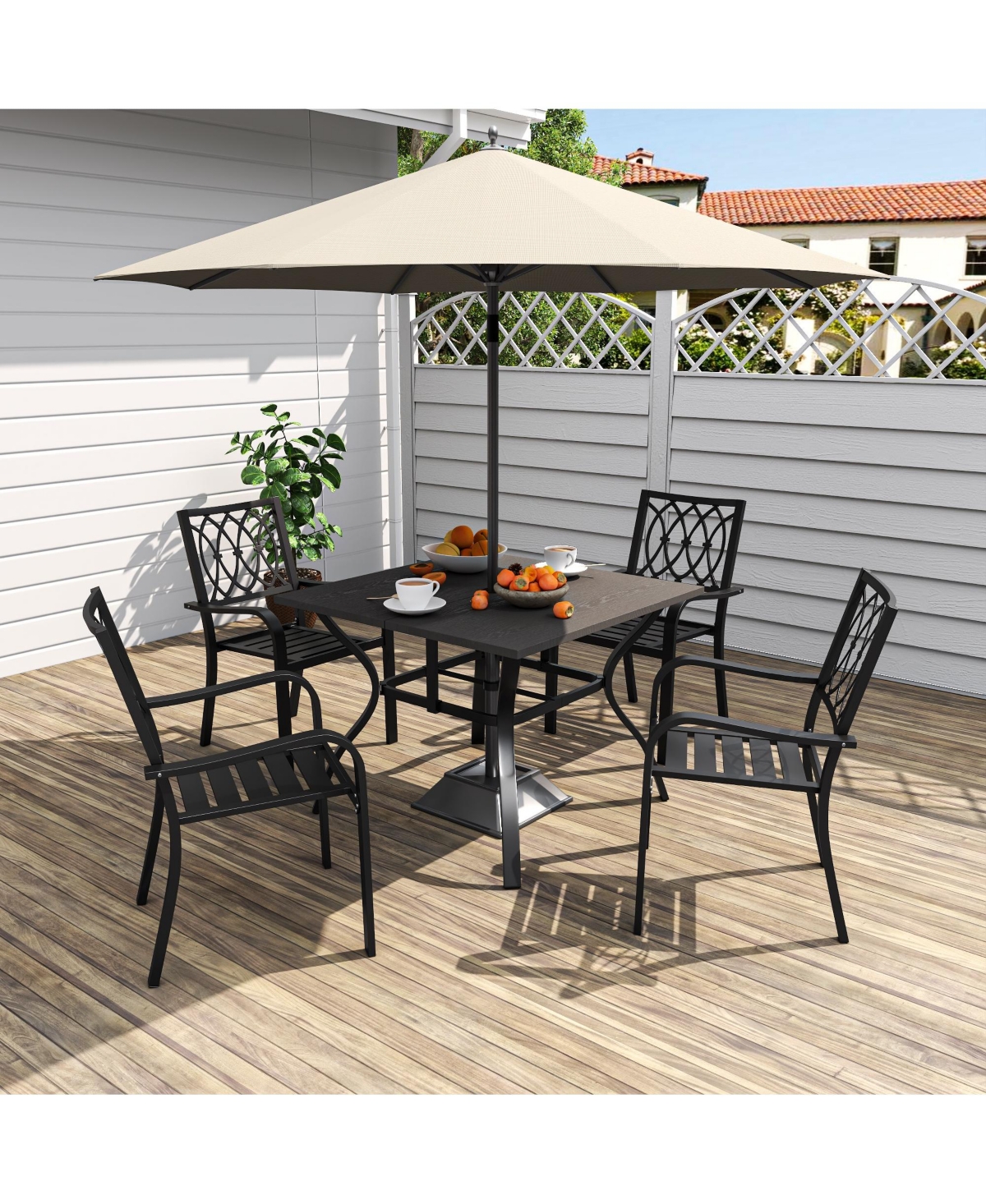 Clihome 4 Pack Stackable Metal Patio Chairs, 350LB Breathable Slatted Outdoor Chairs