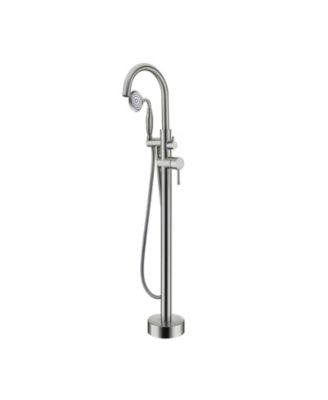 Freestanding Bathtub Faucet with Handheld Shower 40.12 Inch High Swan Neck Spout Brushed Nickel Solid Brass for Clawfoot Tub