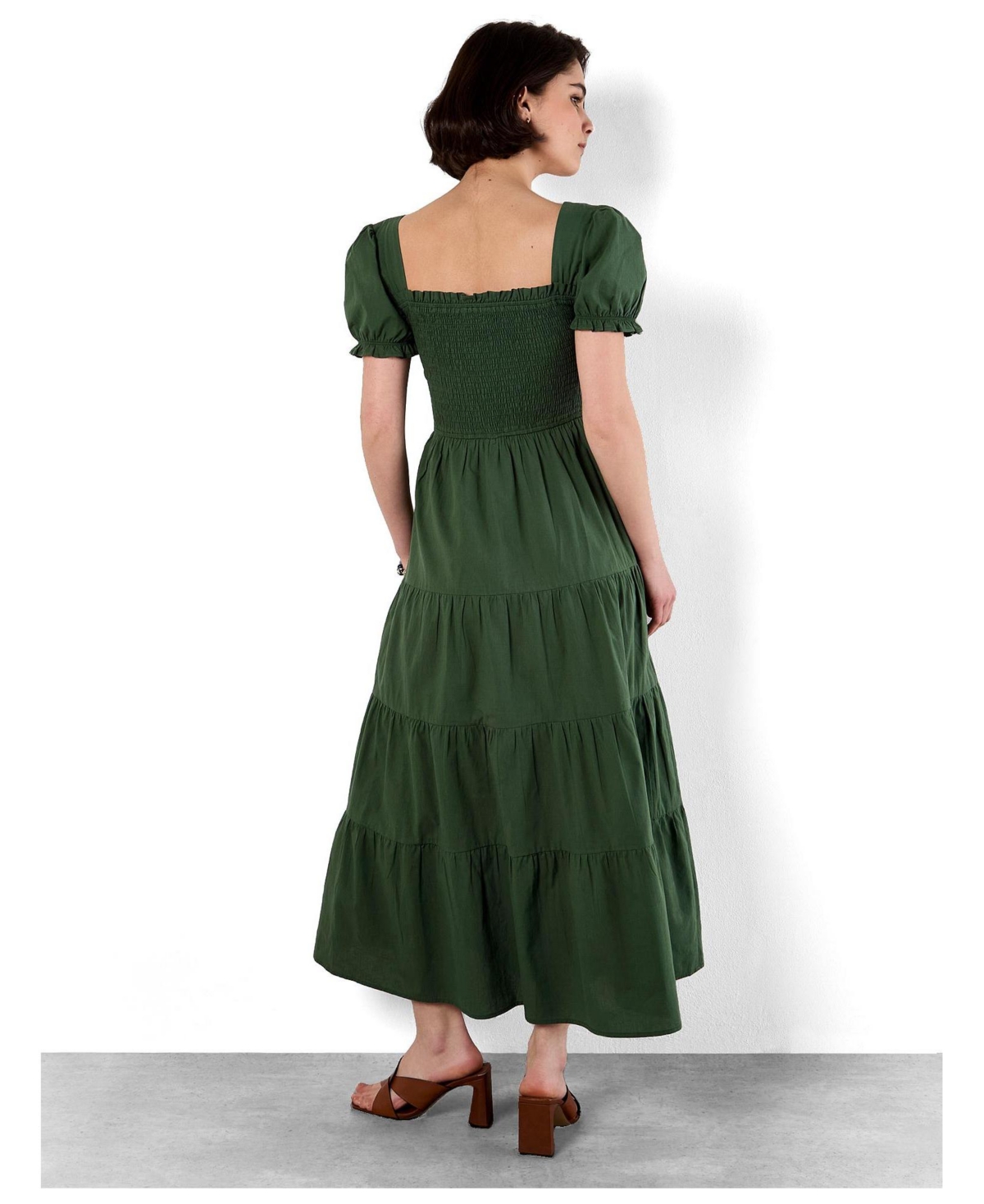 Apricot Women's Smocked Cotton Poplin Midi Dress