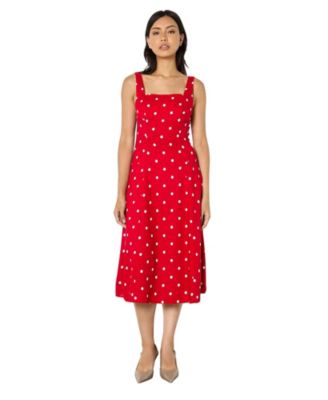 Women's Polka-Dot Square Neck Midi Dress