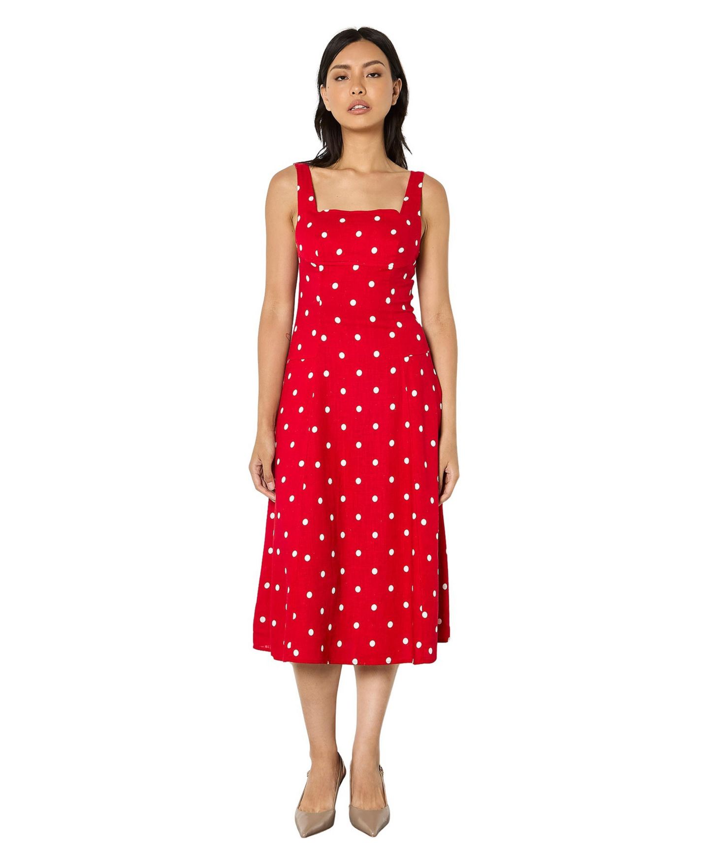 Женское платье Apricot Polka-Dot Square Neck Midi, цвет: Красный — фото 1
