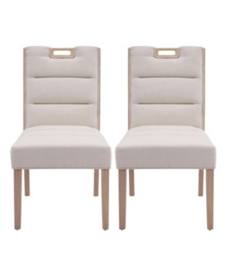 2-Piece Modern Armless Dining Chairs, Fabric Upholstered Seat and Natural Rubberwood Frame, Kitchen Chairs
